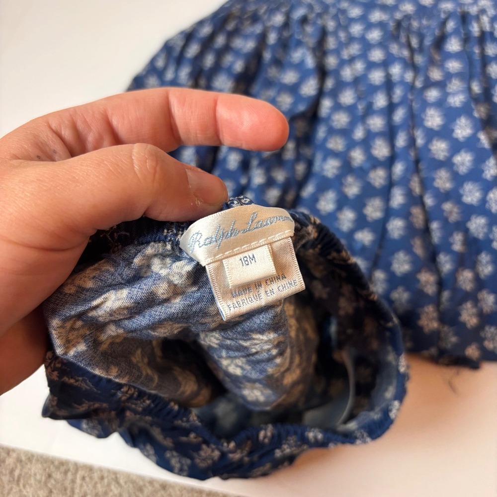 Ralph Lauren Baby Girl Blue Floral Calico Dress and Bloomers Set 18M Preppy Blue - Picture 7 of 7